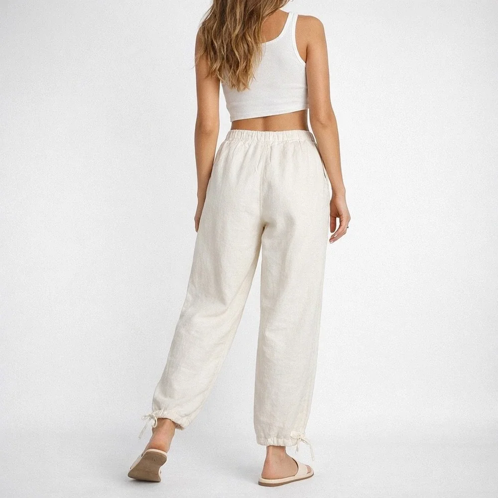 Banana Republic Linen Pants Size 8 Ivory Drawstring Cropped Tie Ankle‎ Beach